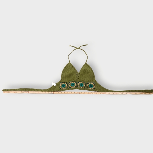 Vtg Crochet Crop Top Womens Bralette Adjustable Hippie Festival Boho Green Flora - Picture 4 of 10